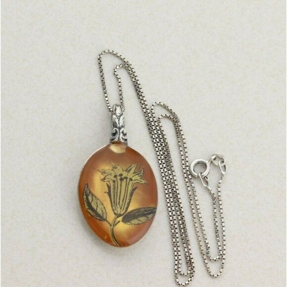 Sterling Silver Acrylic Flower Spoon Necklace 19.5 inch chain - Picture 4 of 9